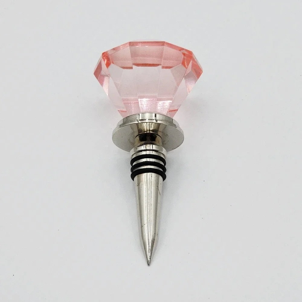 Vintage Oversized Pink Faceted Glass Diamond Wine Bottle Stopper Gem Cut